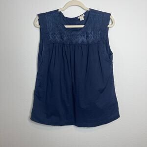 J.Crew Navy Blue Embroidered Sleeveless Top Women’s 10 100% Cotton Blouse